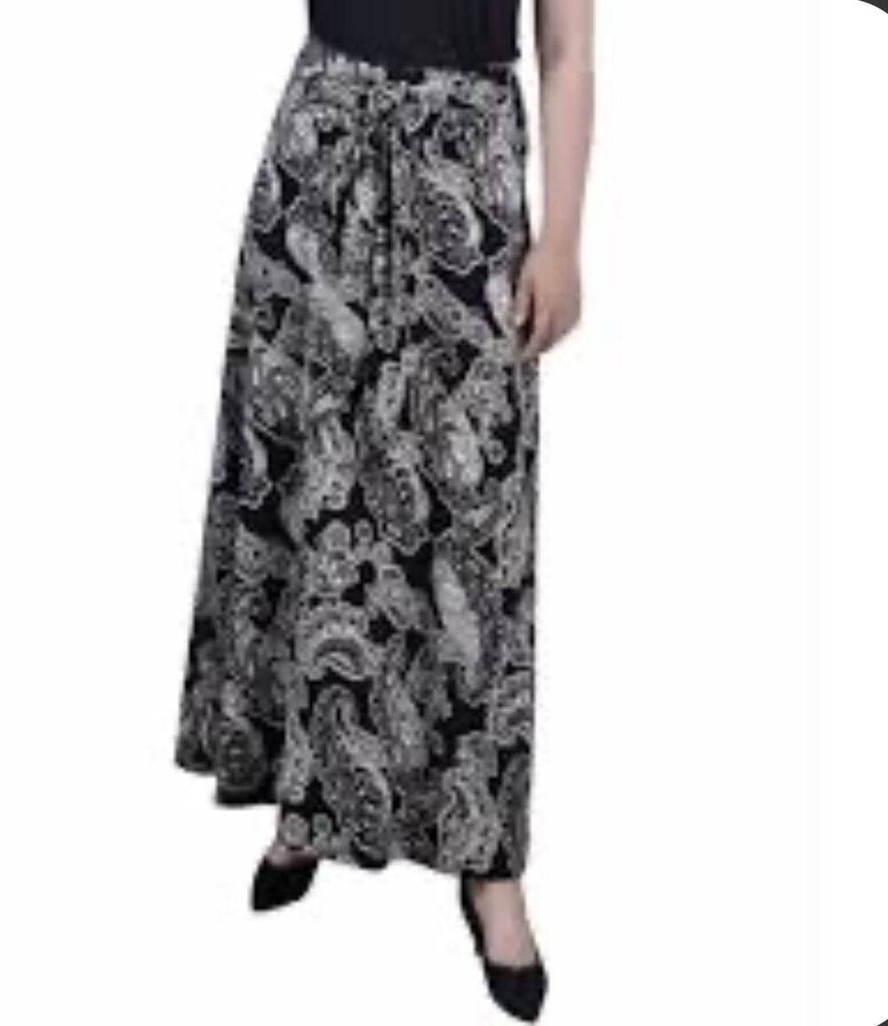 NY Collection Printed Maxi Skirt Sash Waist Tie Blue Paisley XL NWT